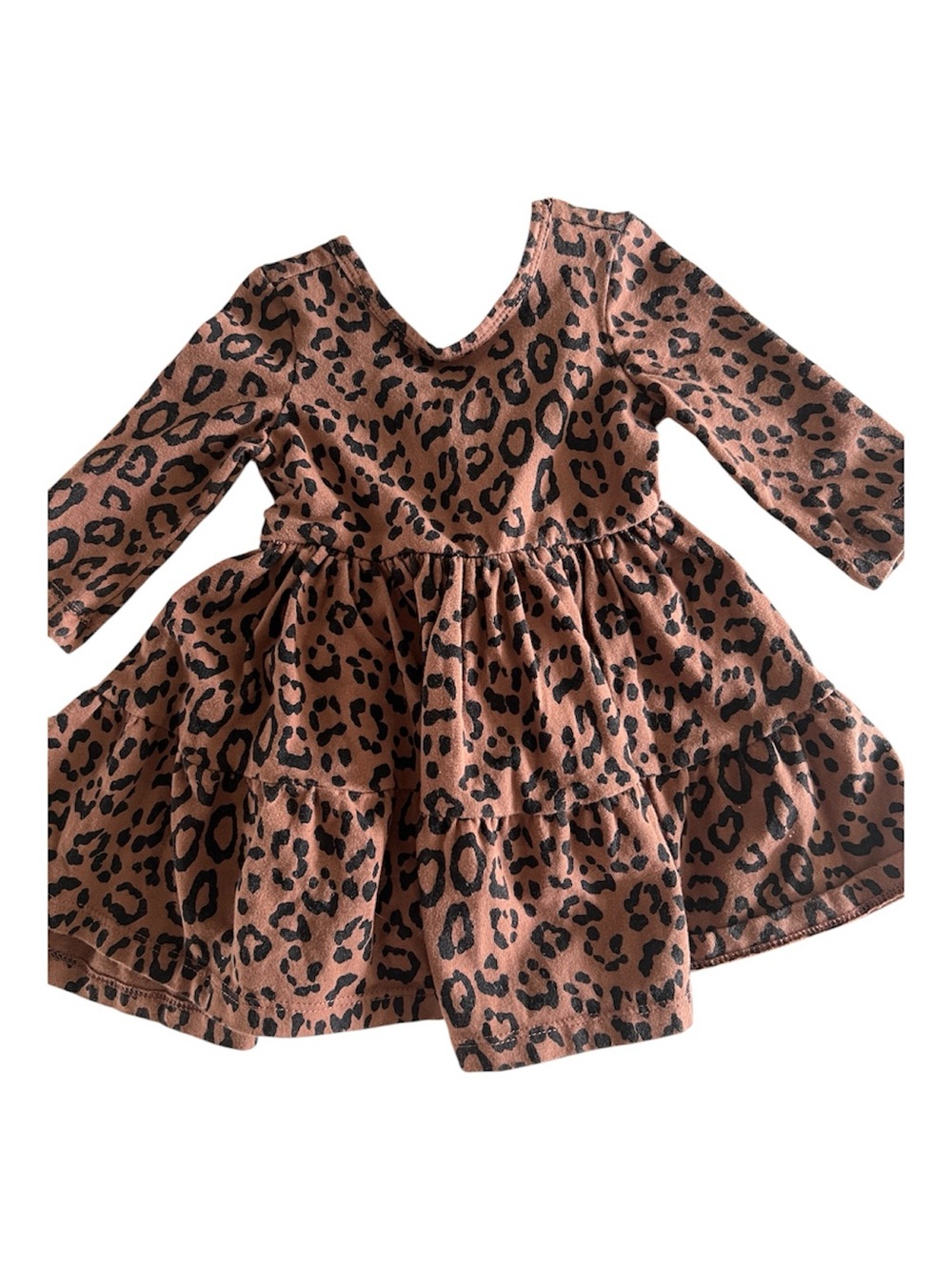 Janie and Jack Brown Leopard-Print Tiered Long-Sleeve Dress